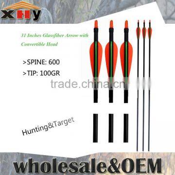 31 Inches Glass Fiber Arrows with Protective Sleeves and Convertible Arrowheads