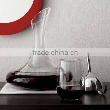 Handblown decanter and stemless wine glass