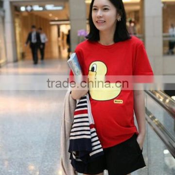 2016 hot design red T-shirt for pregnant women, cotton t-shirt printed with duck, factory outlet maternity t-shirt