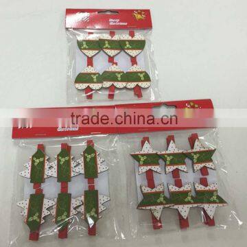 Christmas Wooden Heart/tree/star shaped Peg ornaments Wooden Decoration Christmas clips