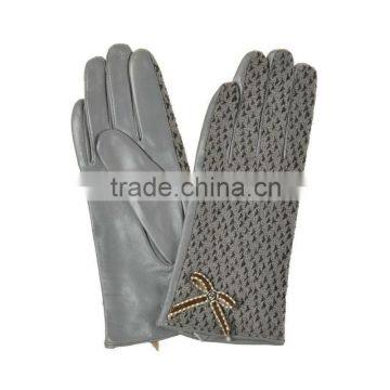 Concise Bowknot Check Pattern Colorful Sheepskin Leather Gloves for Female SL-EW104 photo-4