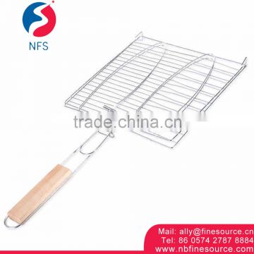 2 Fish Design Wood Handle BBQ Grill Grates Steel Cheap Wire Mesh