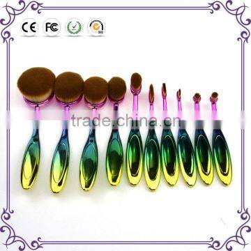Soft fine hair Custom Private label tooth multi-purpose rainbow oval makeup brush set 10pcs