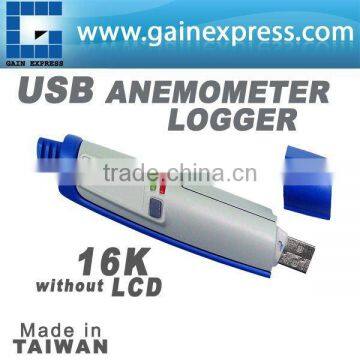 NO LCD Display USB Hot Wire Wind Speed Anomometer Data logger 16K memory Made in Taiwan