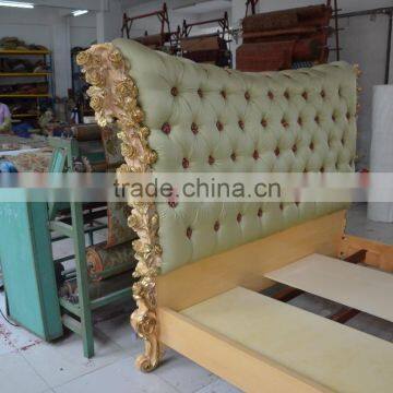 Italy Rose Carving Green Fabric Upholstered King Size Bed/ Baroque Style New Design Bedroom Furniture/Romatic Wooden Wedding Bed photo-4