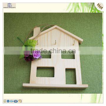 Laser Engraved House Shape Pine Wooden Key Rack Holder photo-3