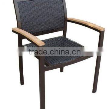 Stackable Leisure Outdoor Furniture Rattan Chair With Teak Wood Arm photo-5