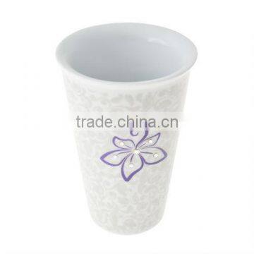 Hot Promotion Gift Ceramic Bauhinia Flower Double Wall Mug With Silicone Lid Made With Crystals photo-2