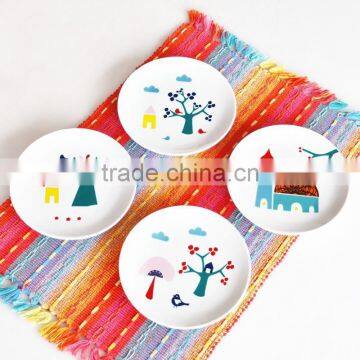 Set of 4 Ceramic Dessert Plate with Funny Decal Printing