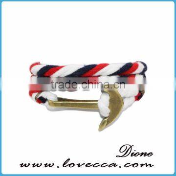 Customized Braided Leather Stainless Steel Hook Anchor Bracelet photo-2