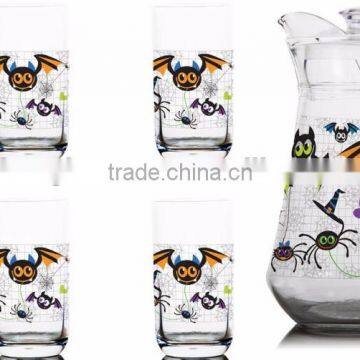 1300ml halloween and christmas color printing glass jug set and water glass jug set drinking glass set