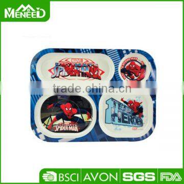 Funny Spider-man design melamine kids 4 compartment plate fruit