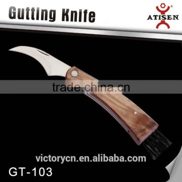 Folding wooden handle Mushroom Knife With Brush GT-103