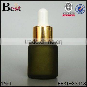 15ml High Quality Small Green Frosted Cosmetic Perfume Essential Oil Glass Bottle Black Plastic Dropper China Suppliers photo-3