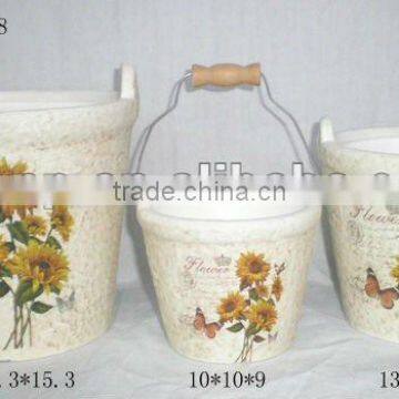 Round Ceramic flower pots with handle