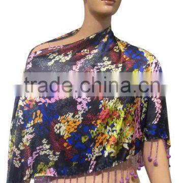 Nice design Satin Printed Heavy Beads Ruhana Ponchos for womens