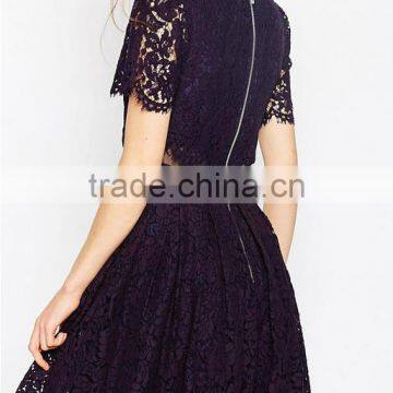 China Guangzhou Clothing OEM Scalloped Edges Round Neckline Crop Top Mesh Insert Midi Women Dress photo-6
