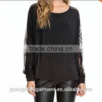 Hot Sale Autumn Ladies' Summer Fashion Loose T-shirt Women Sexy Blusas Lace Splice Patchwork Batwing Long Sleeve Tops Tee photo-4