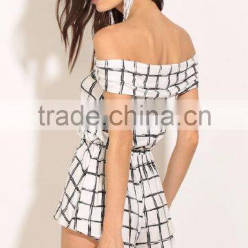 Latest Design Australia Playsuit for Women Summer Romper Printed Knit Waist-tie Playsuit photo-4