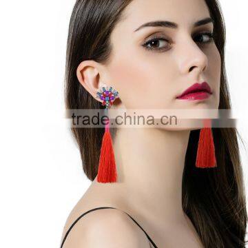 Fashion Shiny Rhinestone Colorful Long Tassel Dangle Earrings photo-3