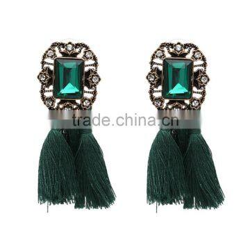 Bohemian Style Big Crystal With Tassel Charms Earrings for Women Jewelry photo-3