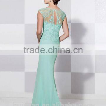 Elegant Sky Blue Lace Cap Sleeve Satin A-line Scoop Neck Mother Dress Pakistani Bridal Dresses photo-2