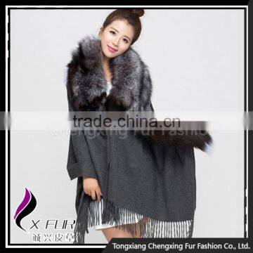 CX-B-P-53B Fox Fur Trim Collar Wholesale Pashmina Shawl