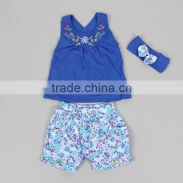 Wholesale children boutique Sleeveless embroider baby clothing of 100% cotton Baby clothing suit