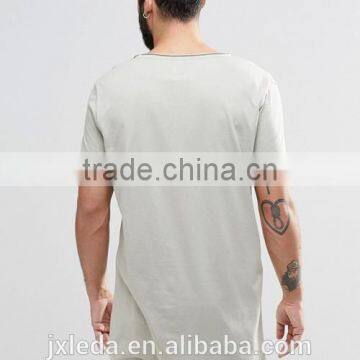 China Suppliers Custom Men Summer Fashion 100% Cotton Raw Scoop Neck Split Hem Long Line T-shirt photo-2