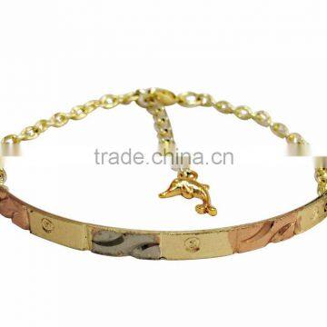 Artificial Imitation Three Tone Bangle Bracelet With Extension Link Chain