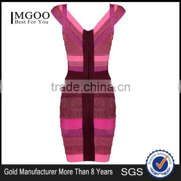 MGOO Wholesale Beautiful Women Dress Custom OEM/ODM Deep V Neck Bandage Dress Sexy Party Red Color Dress H701 photo-4