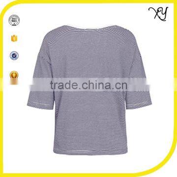 Latest All Over Stripe Designs Round Neck Casual Print Drop Shoulder Half Sleeve T-shirt for Women photo-3