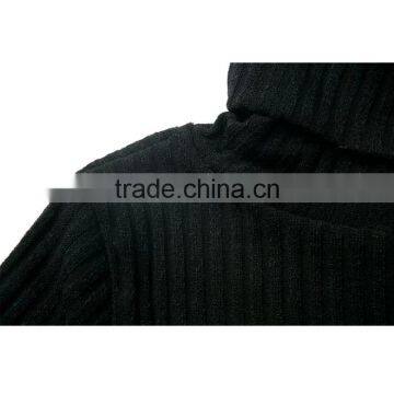 Fashion Plain Black Slim Fit High Neck Knitted Ladies Long Sleeve One-piece Dress photo-3