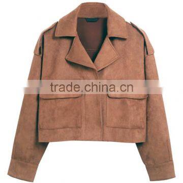 Basic Suede Fabric Jacket Coat 2017 Vintage Pocket Motorcycle Jacket Short Autumn Winter Jacket photo-3