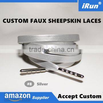 Silver Faux Lambskin Leather Lace w/silver Plated Tips - 7MM Premium PU Leather Cowskin or Sheepskin Shoelace for Air Boots