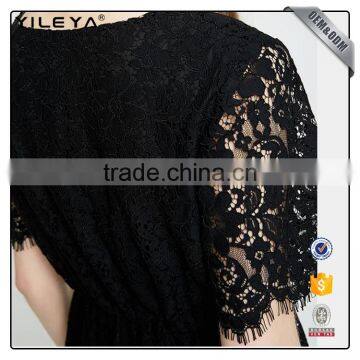 Women Casual Crochet Black Elegant Floral and Lace Dress Designs,ladies New Model Dress & Ladies Fashion Lace Patchwork Dresses photo-4
