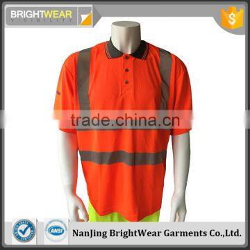 Hi Vis Orange polyester birdeye safety sew-on tape EN ISO 20471 reflective polo shirt