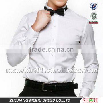 100% Cotton Mandarin Collar Slim Fit White Mens Dress Shirt photo-2