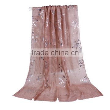 Cotton Polyester Blend Scarves & Wraps Rectangle Silver Dark Pink Christmas Snowflake Chinese Scarf