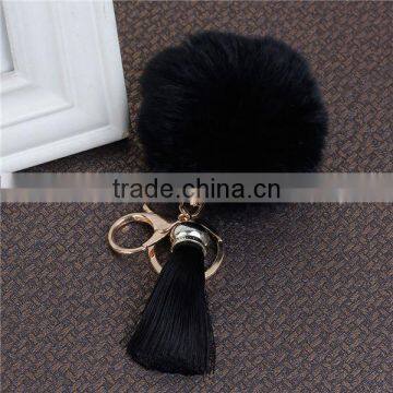 Custom Gold Plated Black Angora Pom Pom Ball Rayon Tassel Custom Keychain photo-2