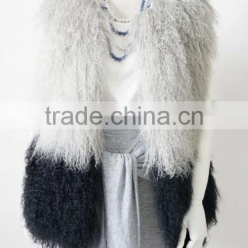 YR076 Contrast Color Custom made Support Real Mongolia Lamb Fur Sleeveless Vest