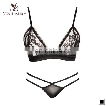 professional factory high quality sexy ladies wireless cup lace bra and mesh panty new design underwear set