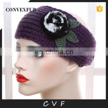 Fur flower women lady headband knitted headband with rex rabbit fur