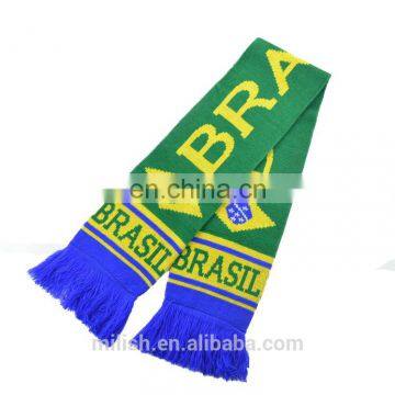 SC-0007 Acrylic soccer scarf custom print knitted jacquard Brazil Brasil football fan scarf