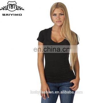 2016 BAIYIMO Women's Deep V-Neck Short-Sleeve Shirt Plus Size Latest Hot Sale