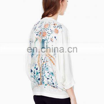 China Supplier Latest Style American Stylish Long Sleeve High Quality Embroidery Chiffon Lady Blouse photo-2
