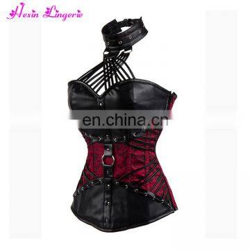 New Arrival black and red overbust steel boned busk slimming corset women