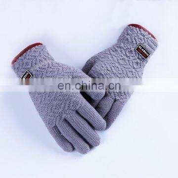 A027 Mens womens Winter Thick Black Knit Gloves with Warm Wool Lining Telefingers gloves