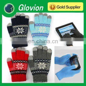 Snow pattern X-static touch screen gloves smart touch gloves for iphone tablet PC ATM touch screen high tech fibre gloves