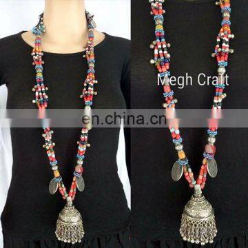 Vintage Afghan Kuchi Tribal Megh Craft Necklace-Designer German Silver Jewellery- Vintage Pearl Beaded Jewelry-